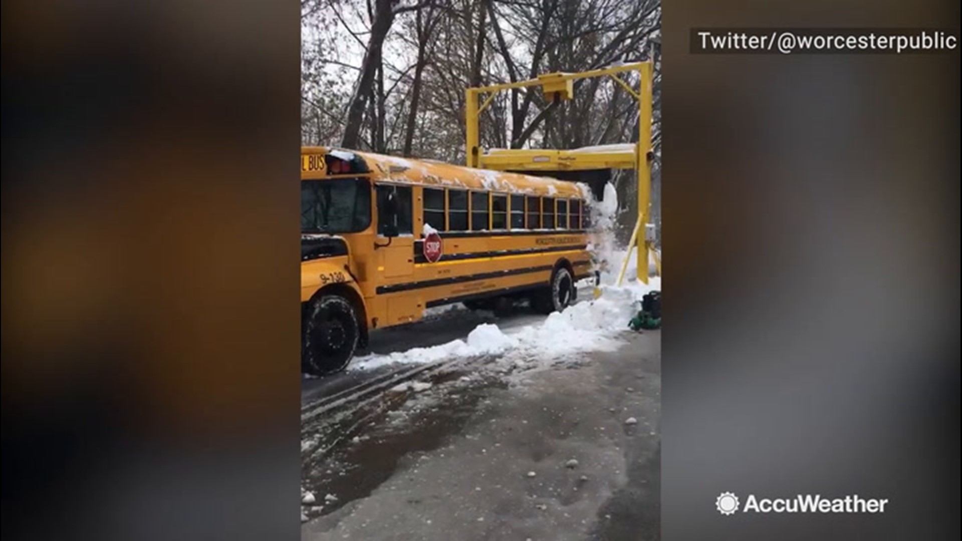 School bus cleared of snow in unusual manner