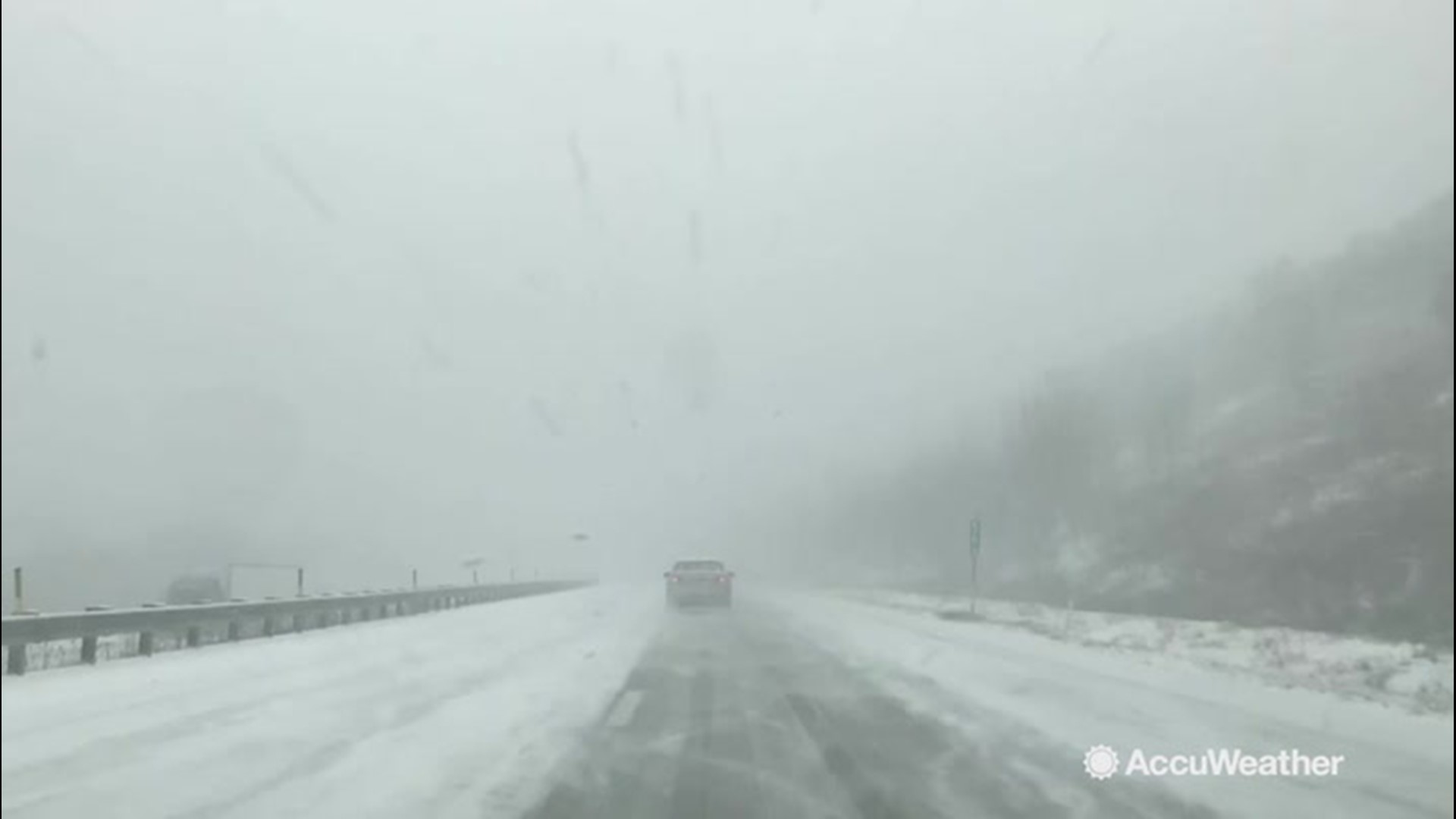 This time-lapse video on Interstate 99 in Centre County, Pennsylvania, shows how fast conditions change when passing through a snow squall on the road.