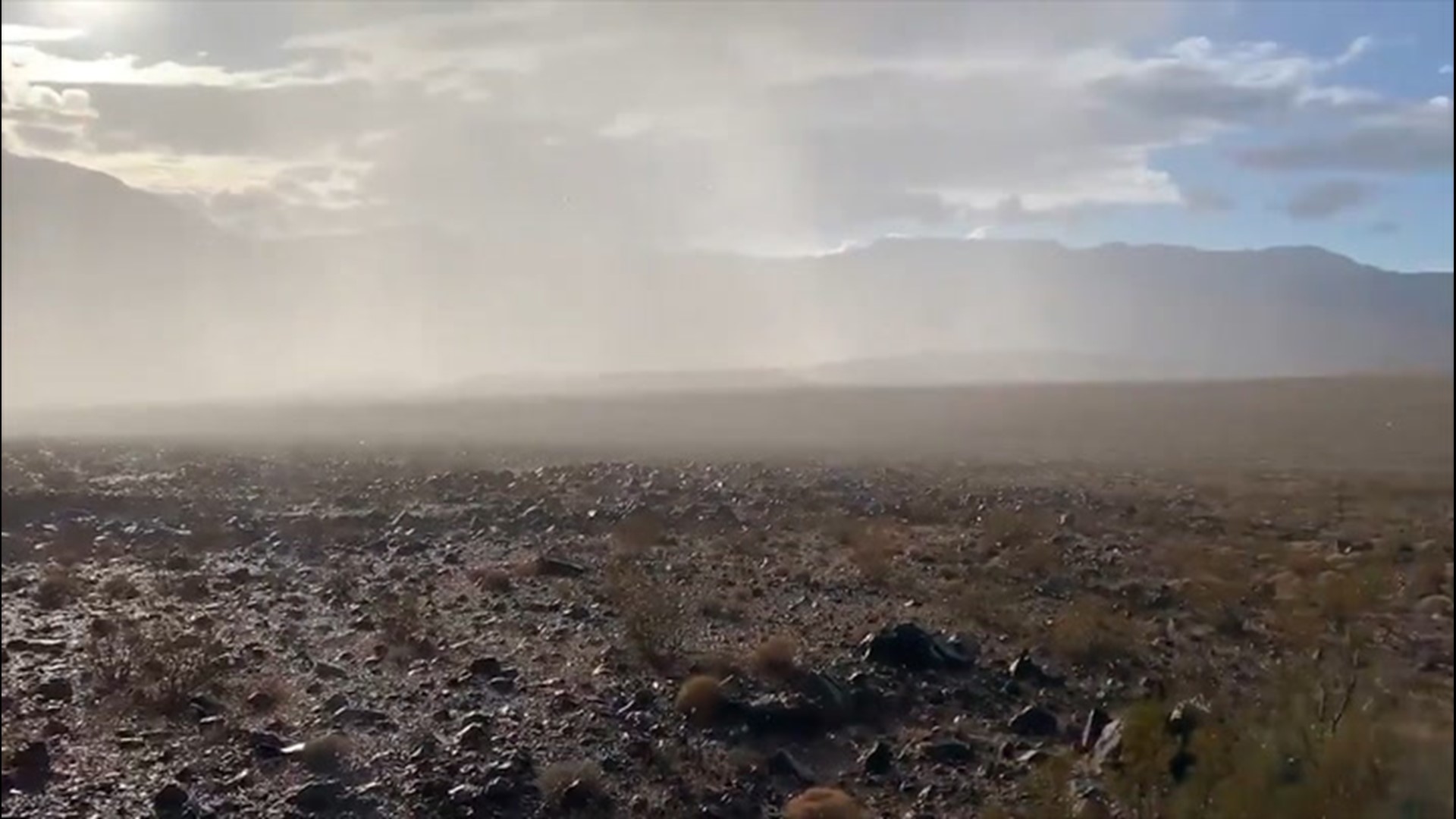 Despite the shining sun, rain fell on Death Valley, California, on Jan. 24, giving some life to the dry area.
