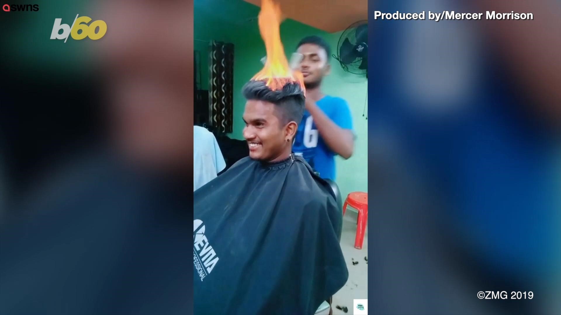 Indian barber sets hair on fire -- and people are letting him 