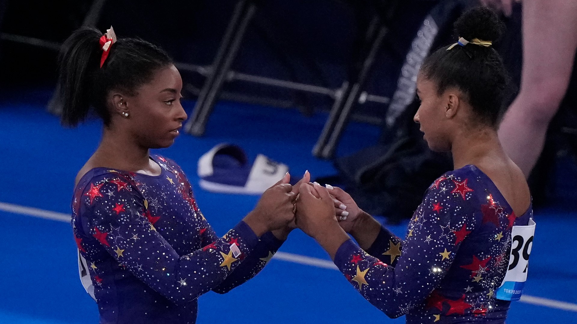 Simone Biles and her squad trail the team representing the Russian Olympic Committee heading into Tuesday's women's gymnastics team final.