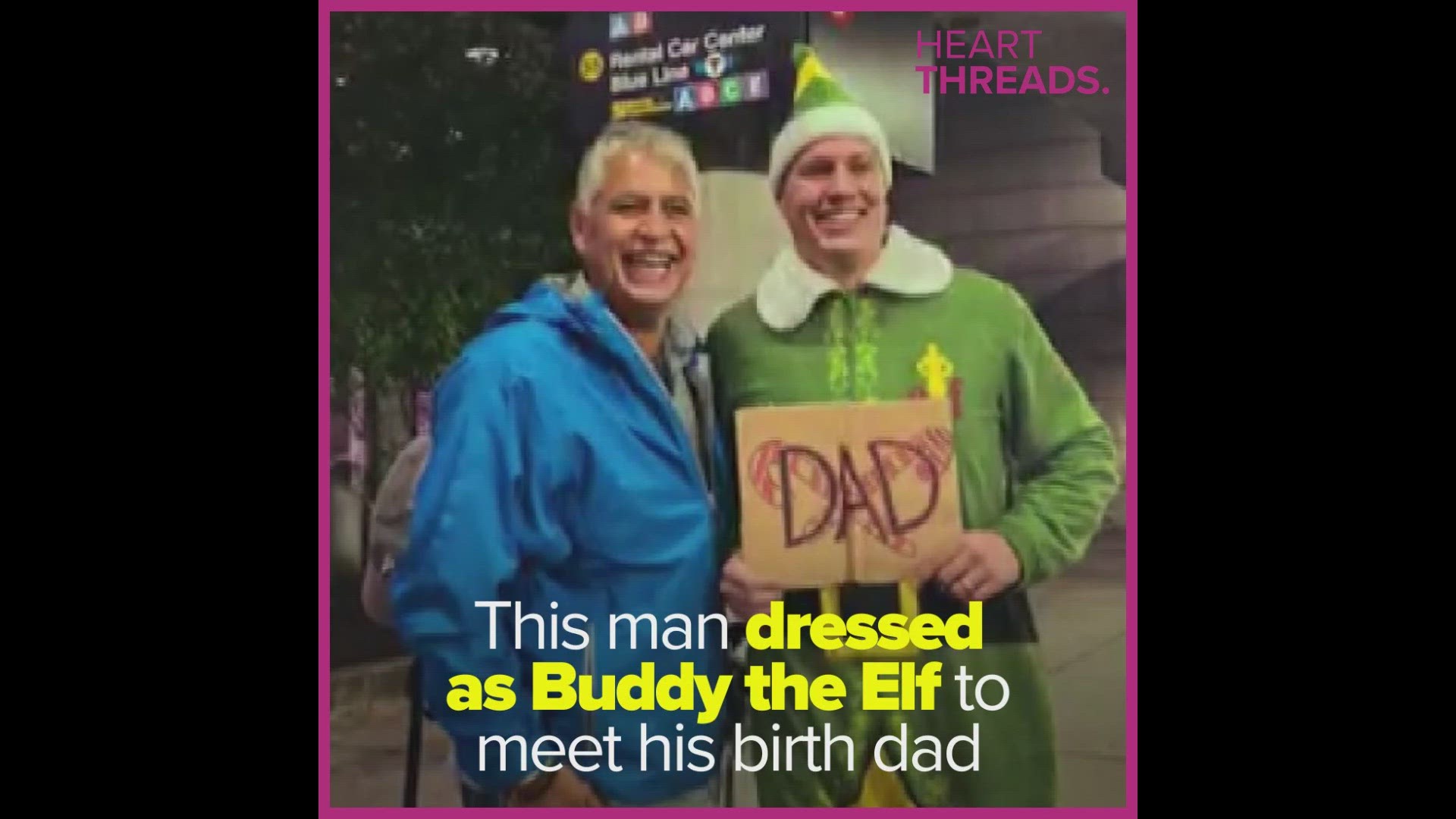 In a scene straight from the movies, this man dresses as Buddy the Elf to meet his biological father for the first time.