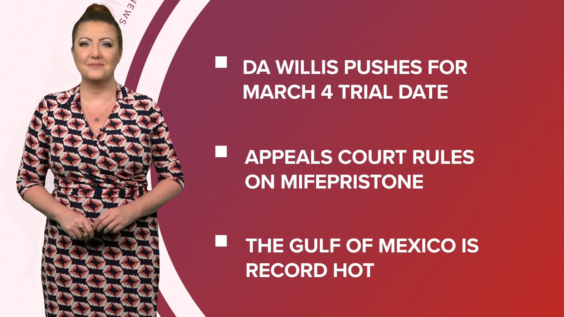 A look at what is happening in the news from trying to find a trial date for Trump in Georgia to record temps in the Gulf of Mexico and Adele surprises fans.