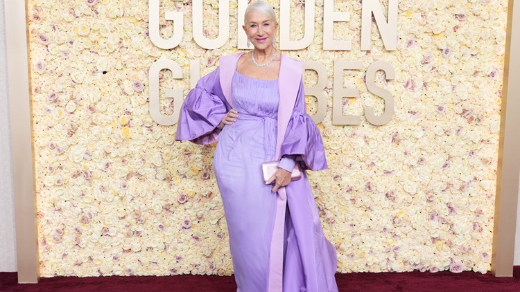slim fit dress slacks Selena Gomez Grape Velvet 2023 Golden Globes Awards Dress