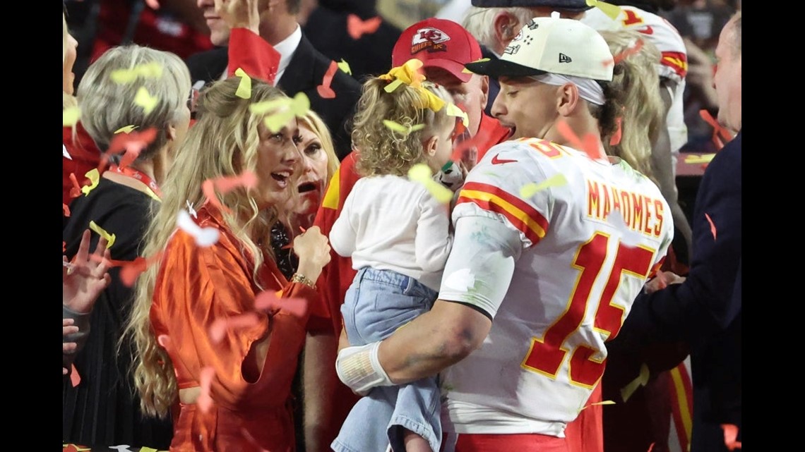 Patrick Mahomes Holds Daughter Sterling Skye After Being Named MVP