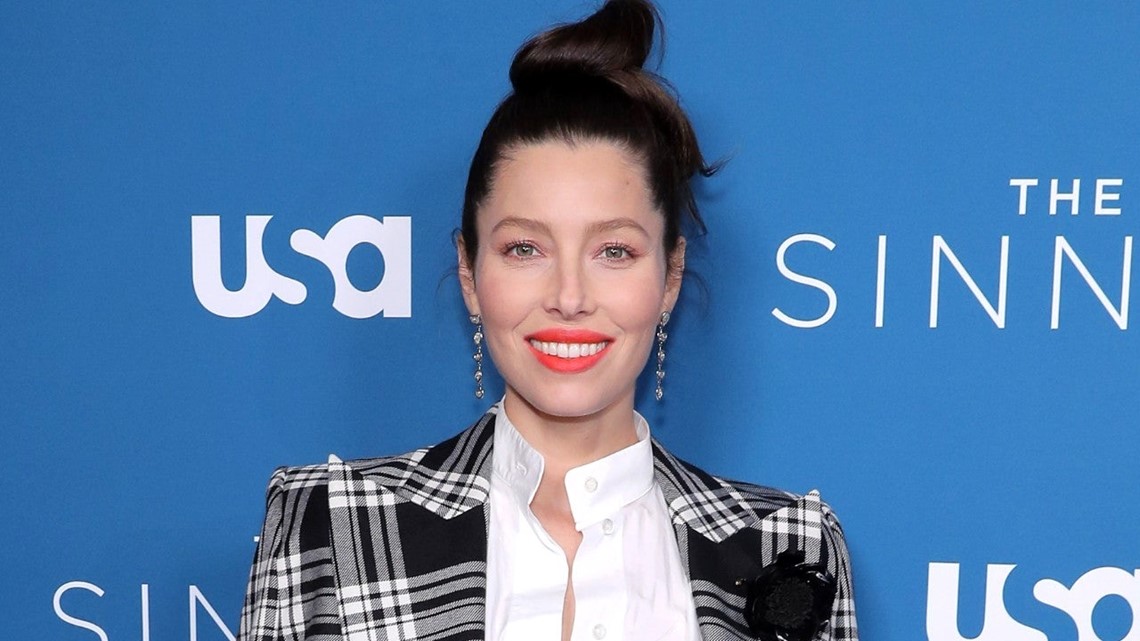 Jessica Biel and son Silas watch Justin Timberlake compete at the