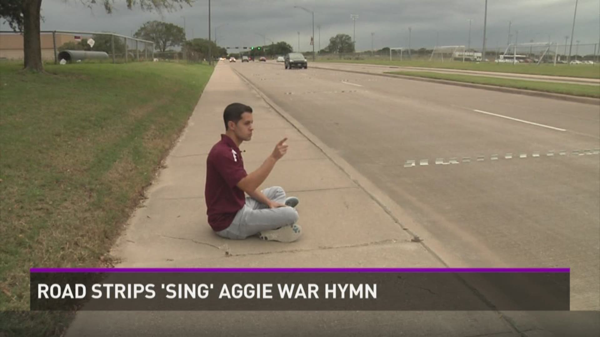 Special "Rumble Strips" sound out the "Aggie War Hymn" along George Bush Drive near A&M campus. 