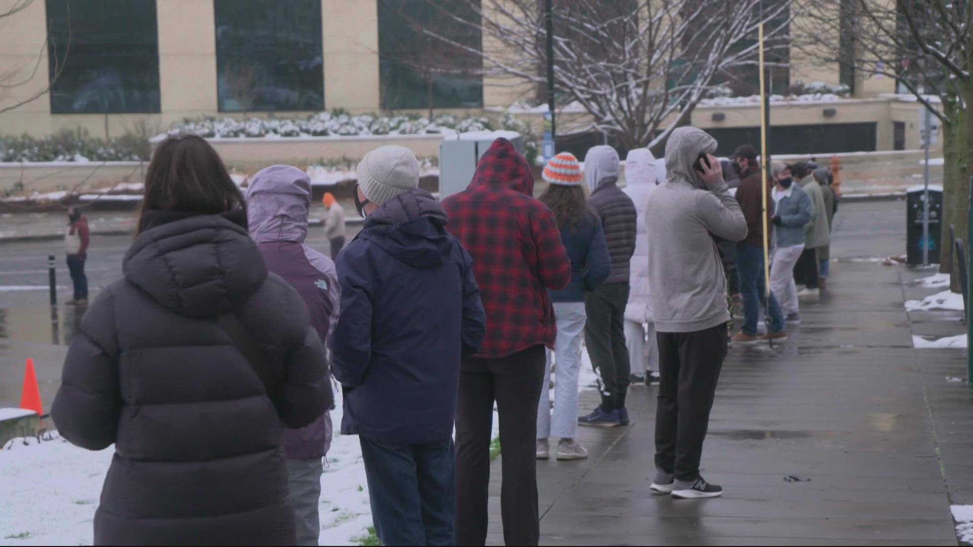 Several testing sites closed due to the winter weather and at-home tests are hard to come by. KGW's Katherine Cook reports.