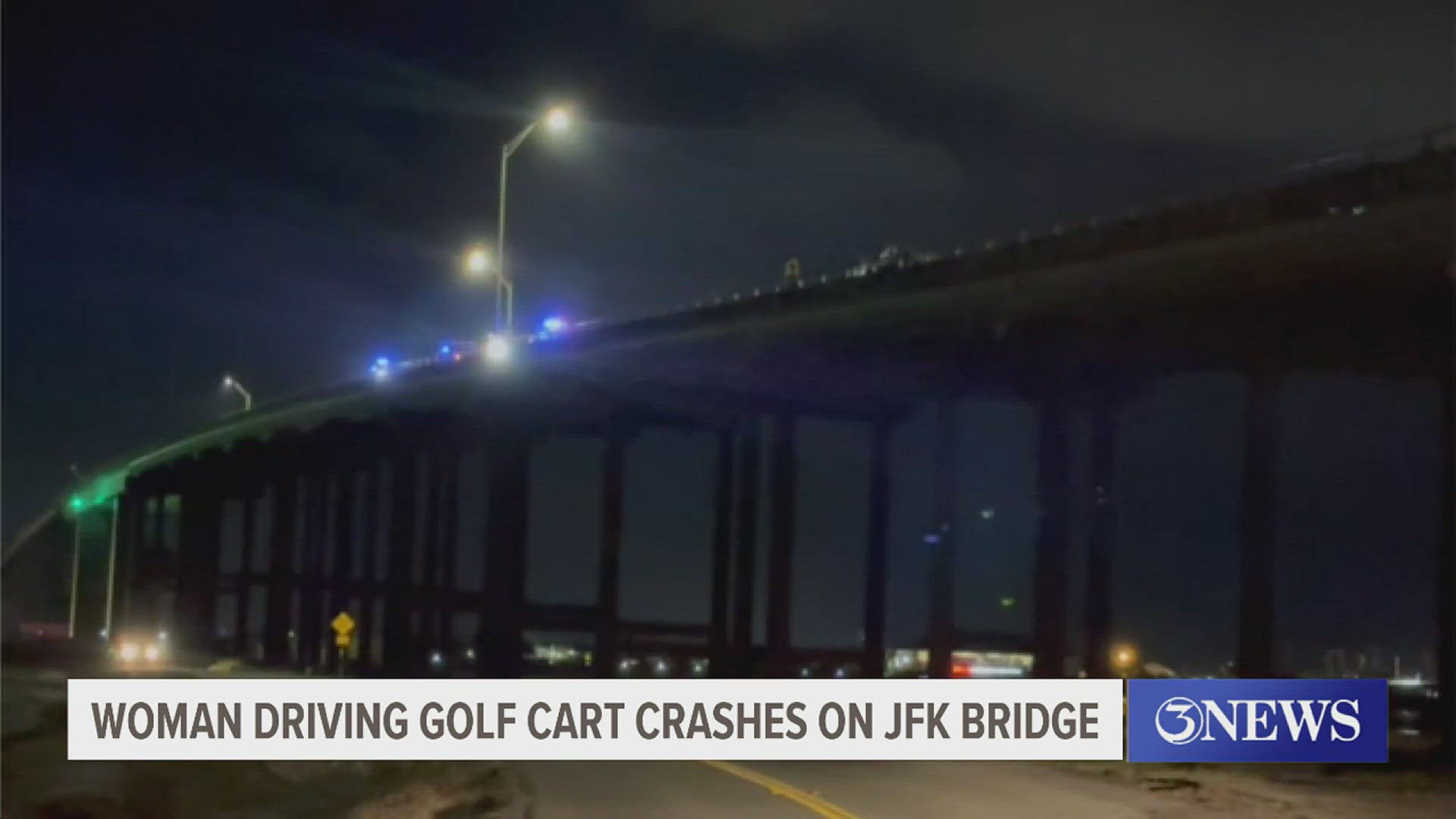 A 36-year-old woman driving a golf cart was taken to the hospital early this morning after colliding with a truck on the JFK Causeway.