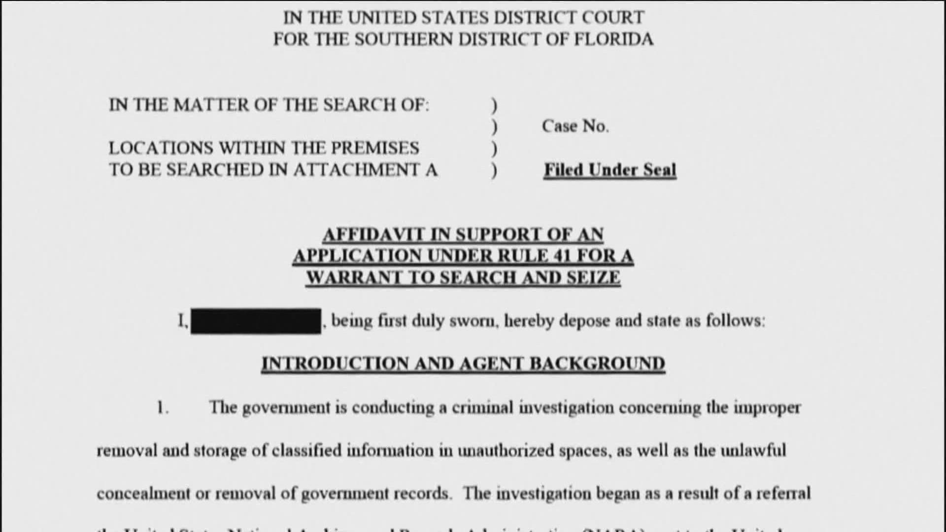 The 36-page document paints a picture of what the Dept. of Justice presented to the judge that authorized the search of the former president's Florida home.