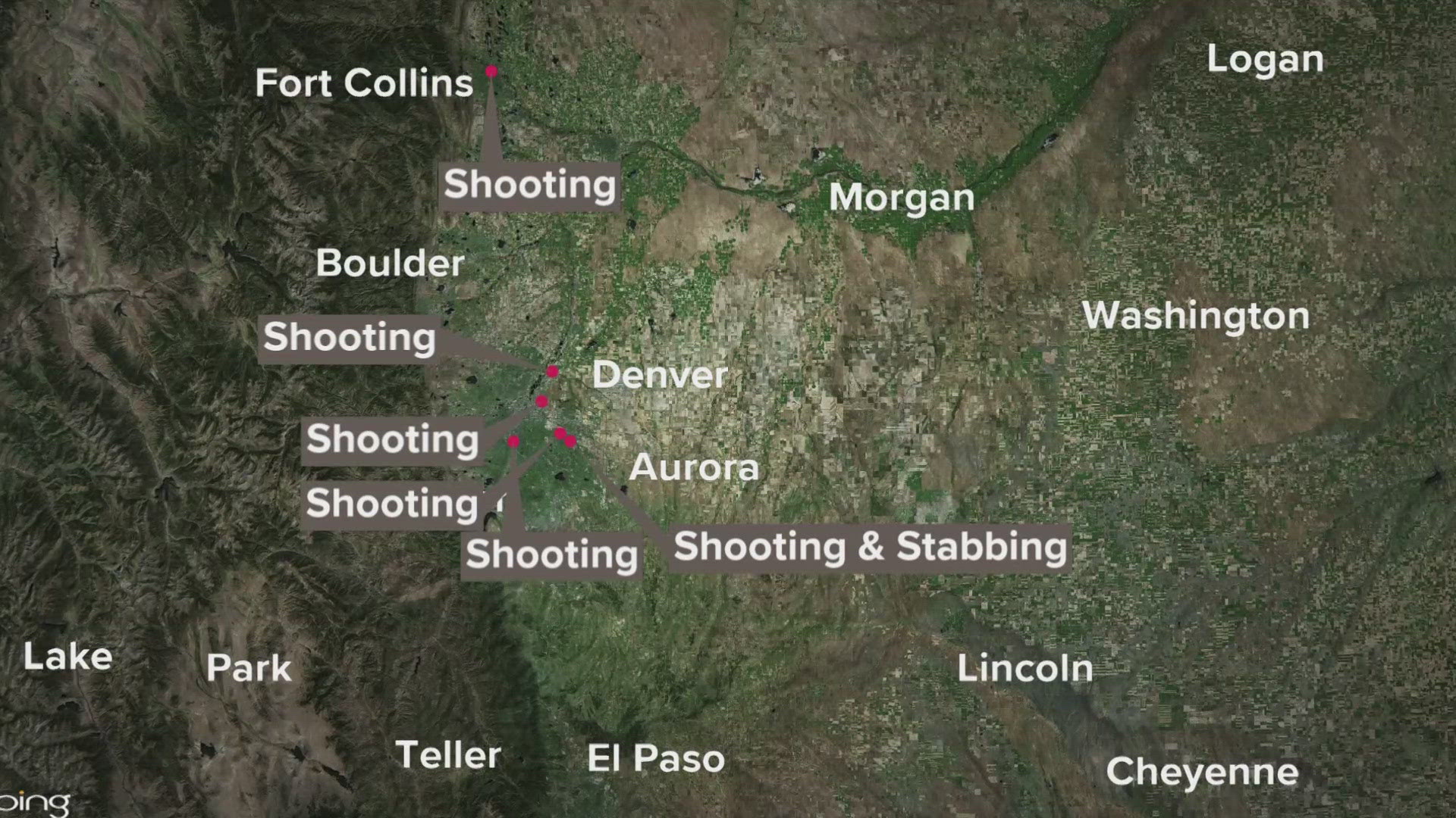 Five people were killed and several others were wounded in shootings and stabbings in Denver, Aurora and Commerce City this weekend, police in those cities said.