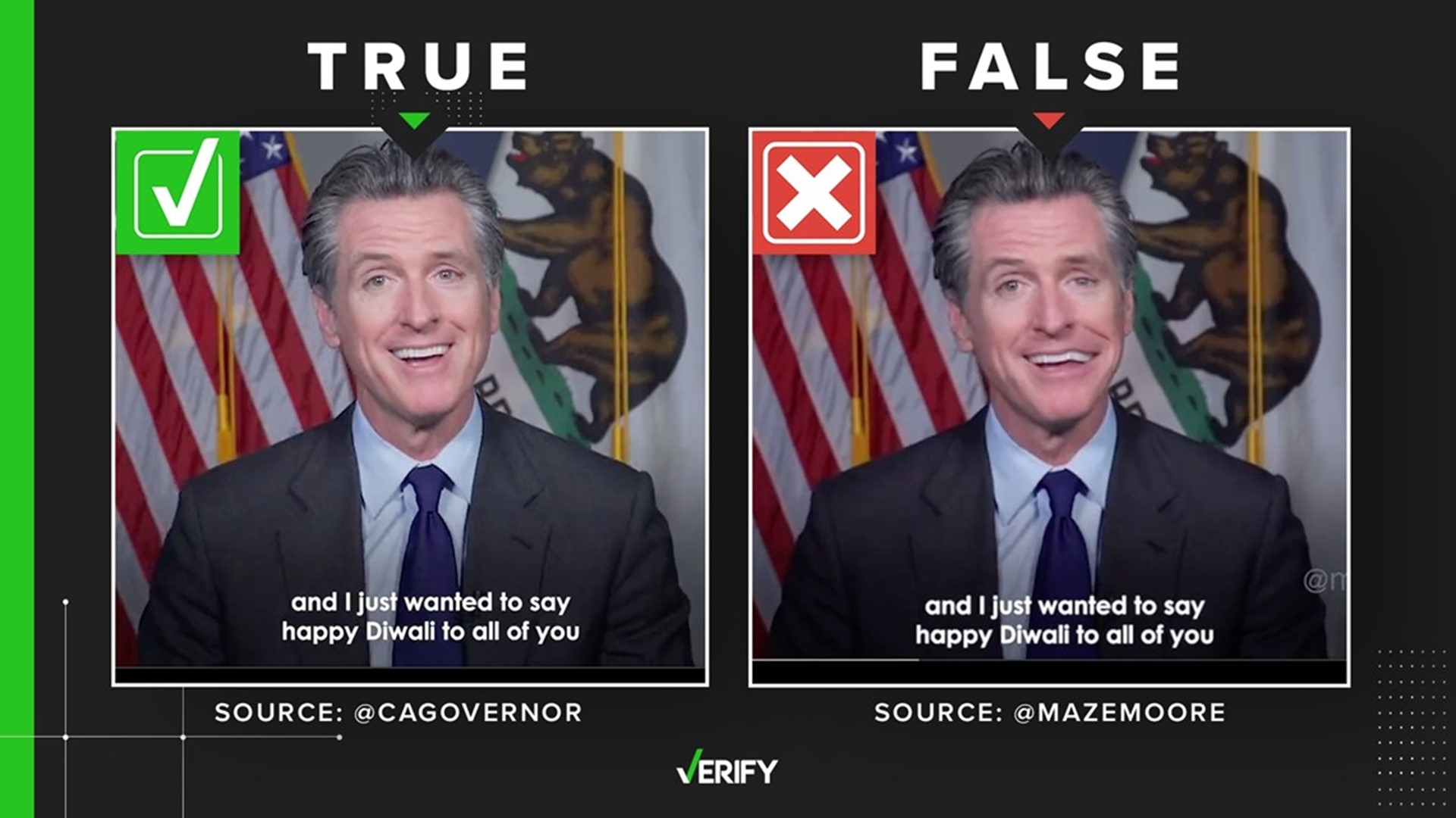 The original video was lifted from Newsom’s Twitter account. In that, he did not appear to suffer from any paralysis and spoke straight into the camera.
