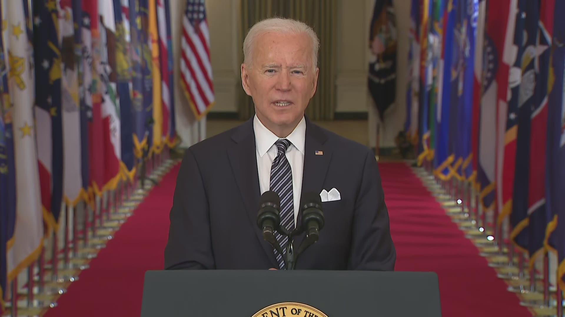President Joe Biden on Thursday night highlighted the progress there's been in COVID-19 vaccine manufacturing and administration.