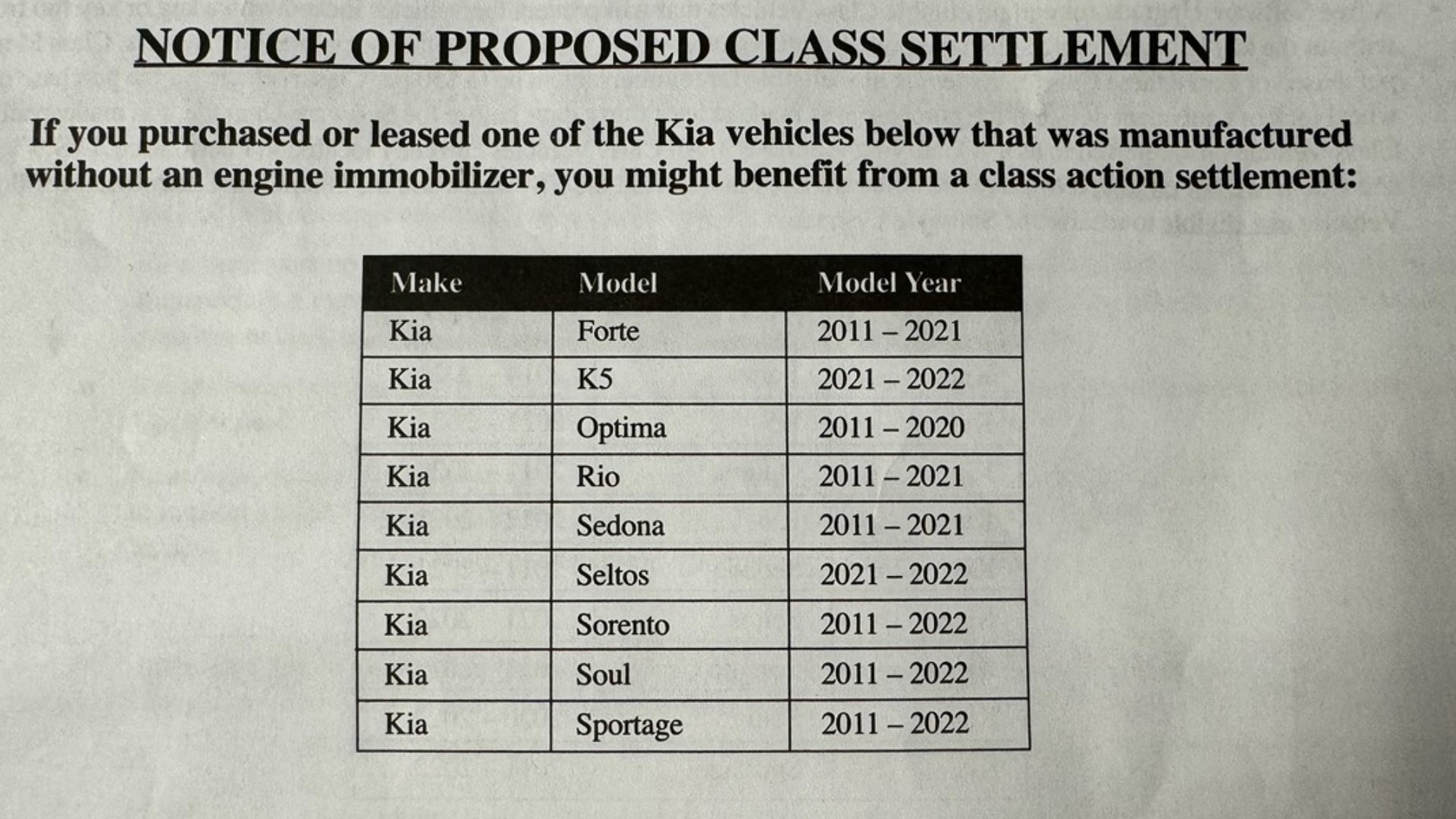 Kia Theft Settlement Po Box 2024 Chere Verile