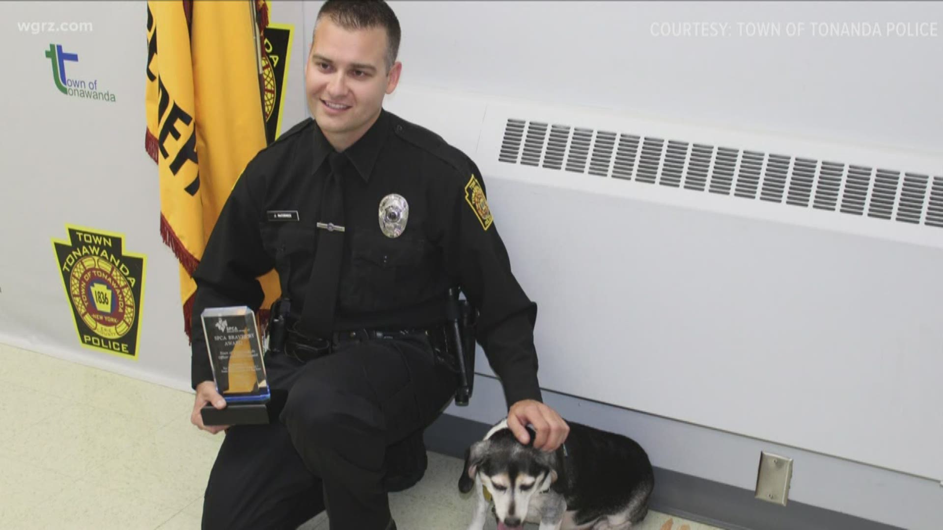 Town of Tonawanda Police officer Jacob Mccormick was honored tonight for rescuing a dog from a house fire.