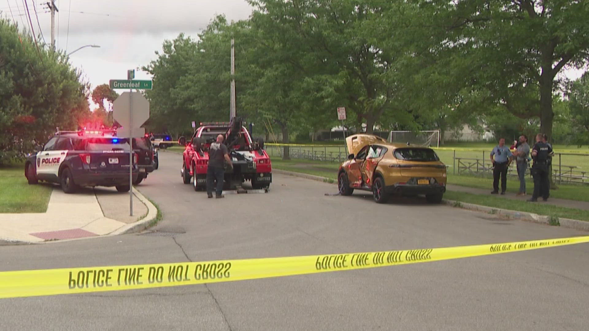 Cheektowaga Police says an SUV with three teens sped through Cheektowaga Town Park, narrowly missing hundreds of children before crashing into a park car.