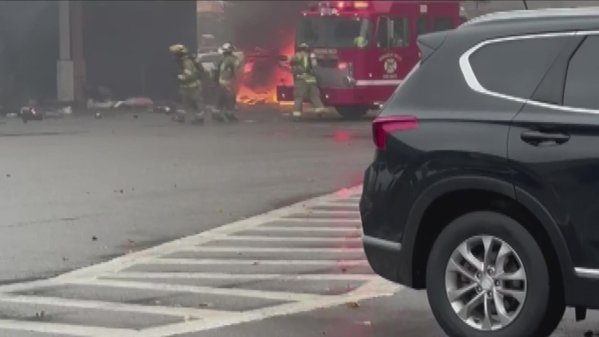 Witnesses shaken by fiery vehicle explosion at the border crossing.