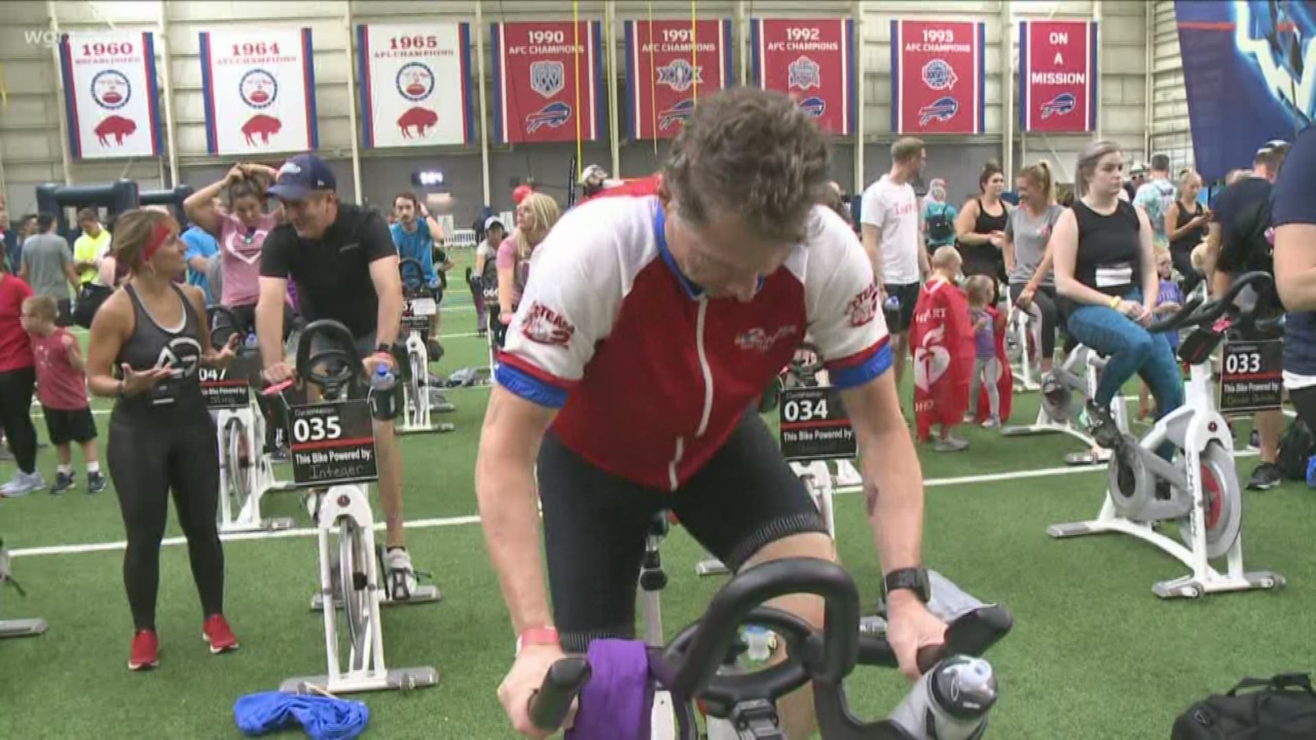 The Ad pro sports training center at New Era Field hosted "Cycle Nation". It's essentially a big spin class that helps fund the American Stroke and American Heart Association.