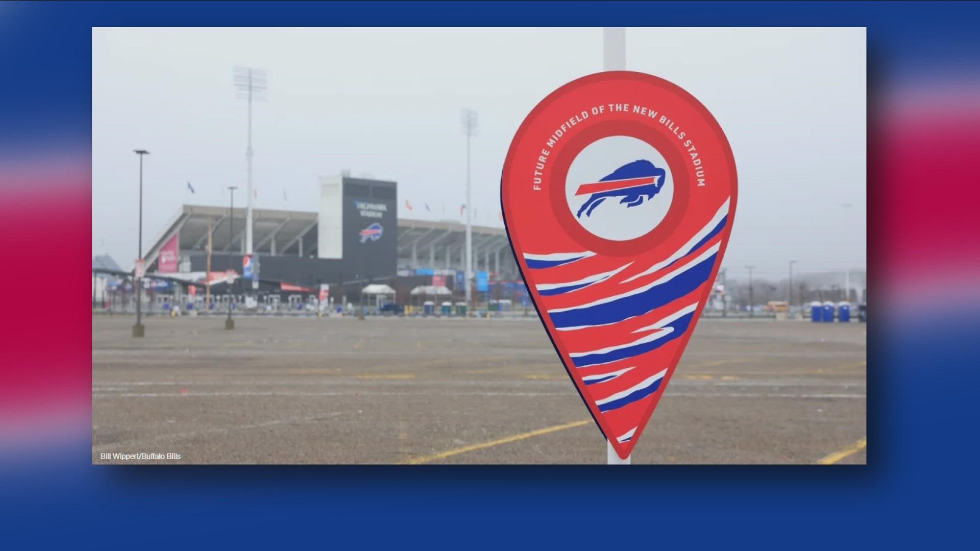 The Buffalo Bills have set up a midfield marker where the new field's 50-yard line.