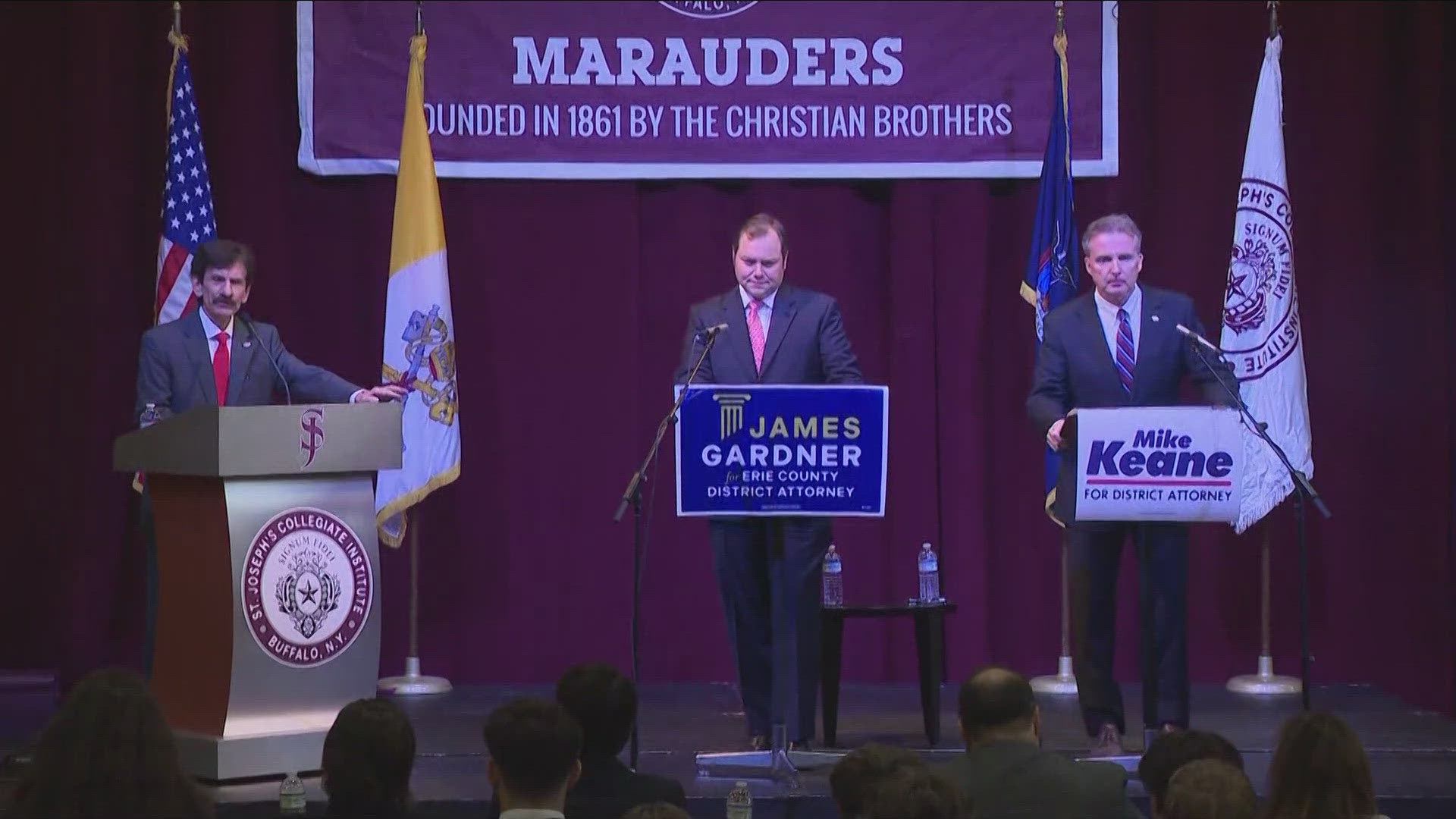 The 2 candidates competing to be Erie County’s top prosecutor sparred in a debate Thursday hosted by St. Joseph’s Collegiate Institute.