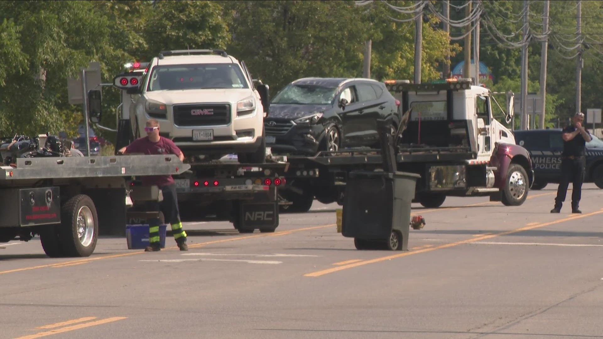 3 VEHICLES AND A MOTORCYCLE WERE INVOLVED IN THE PILE UP... WHICH LEFT ONE CAR COMPLETELY FLIPPED OVER.