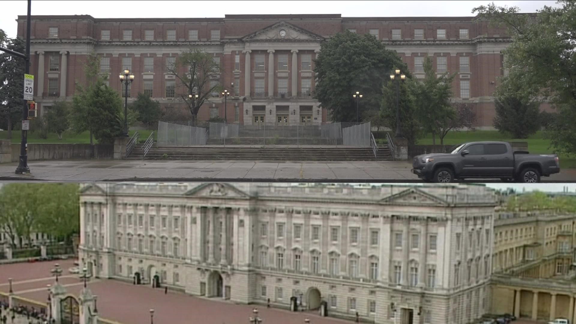 Bennett High School was built in 1925 and the architect was inspired by the East Wing of Buckingham Palace.