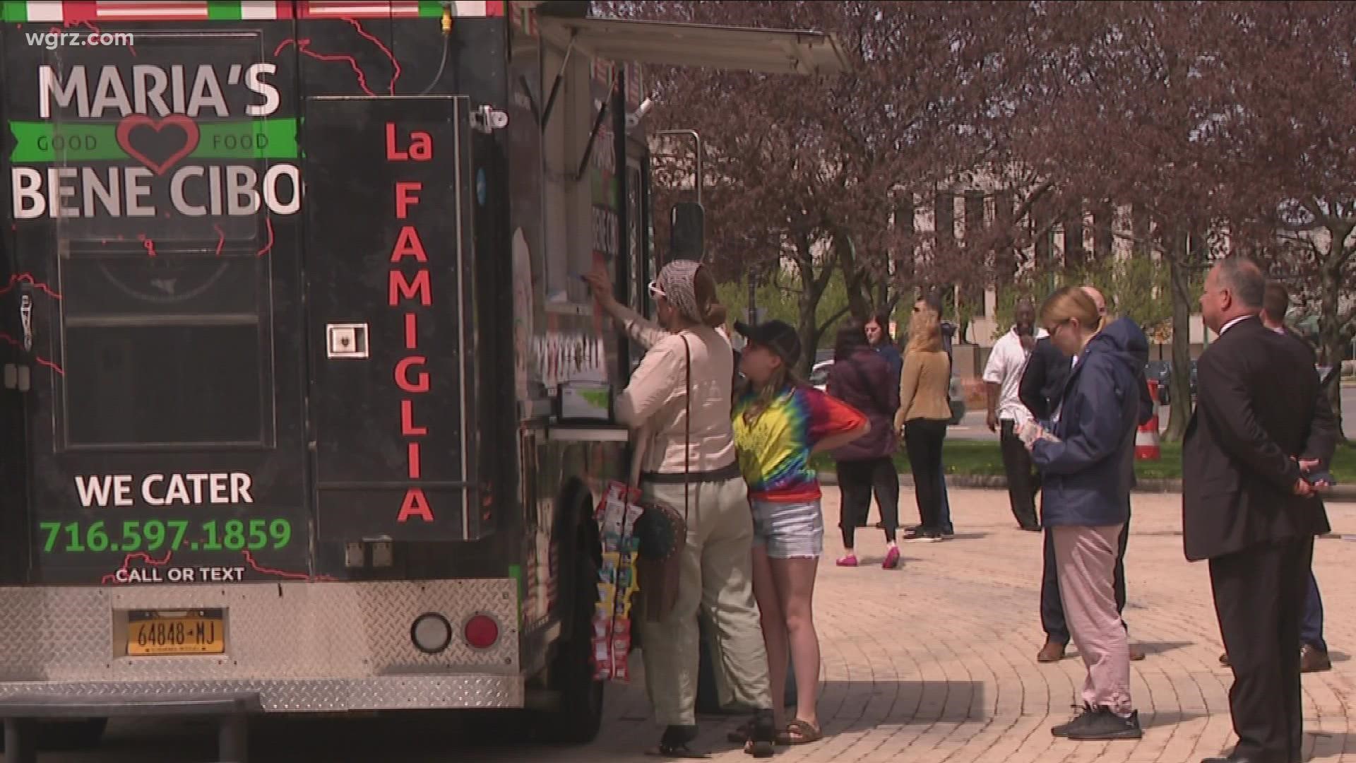 Mayor Byron Brown and other city officials were there for the first day, as 20 food trucks lined up from 11 a.m. to 2:30 p.m. in Niagara Square.