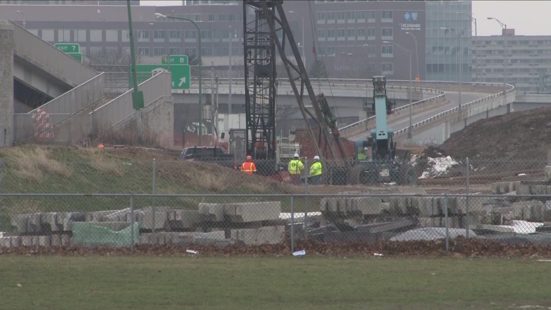 Crews have also installed pedestrian bridge foundation The bridge will be shipped on a barge this summer from *Italy the park will open up to the public in late 2025