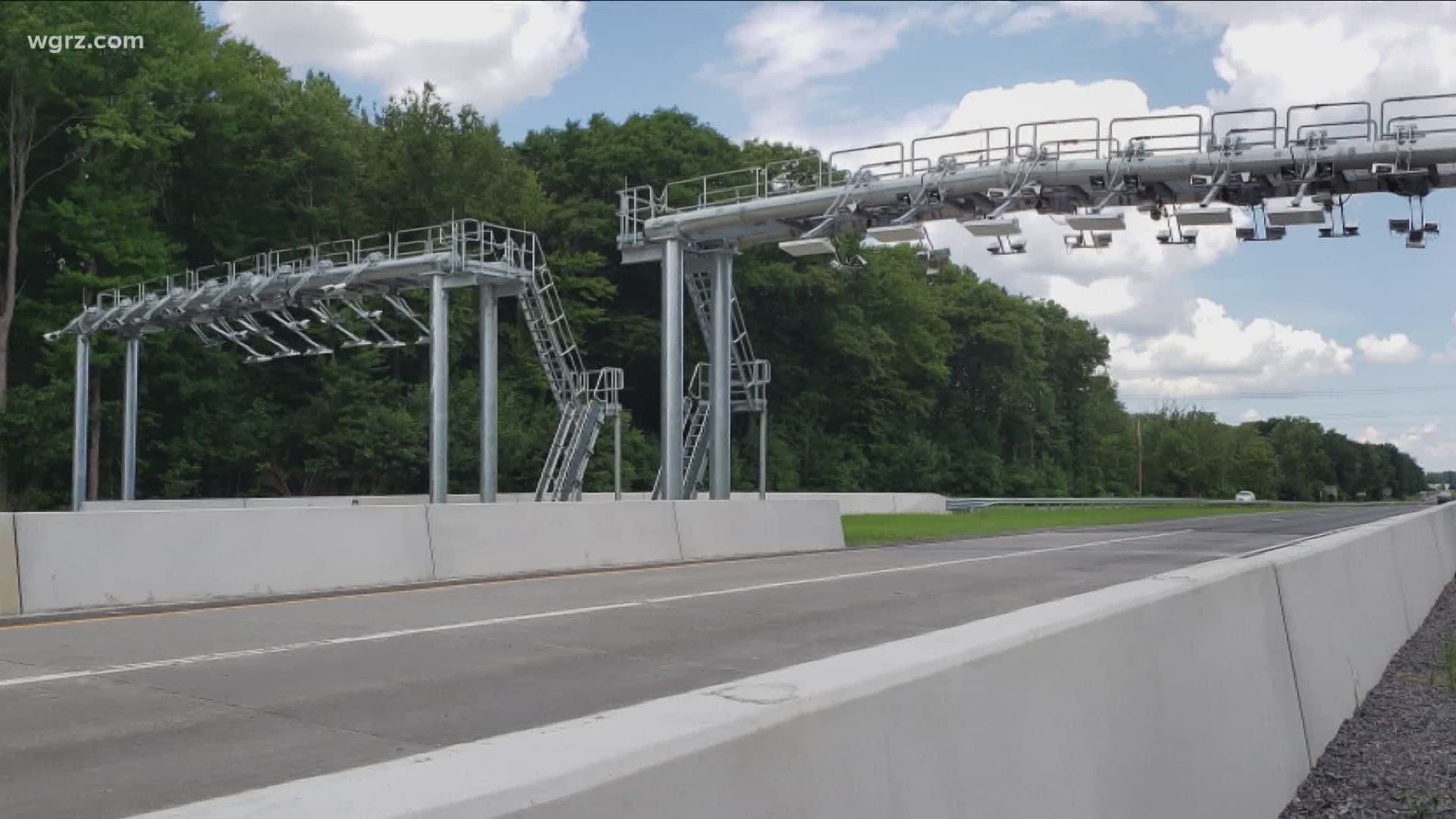 The state shared these pictures showing the final toll gantry going up near Rochester this week.