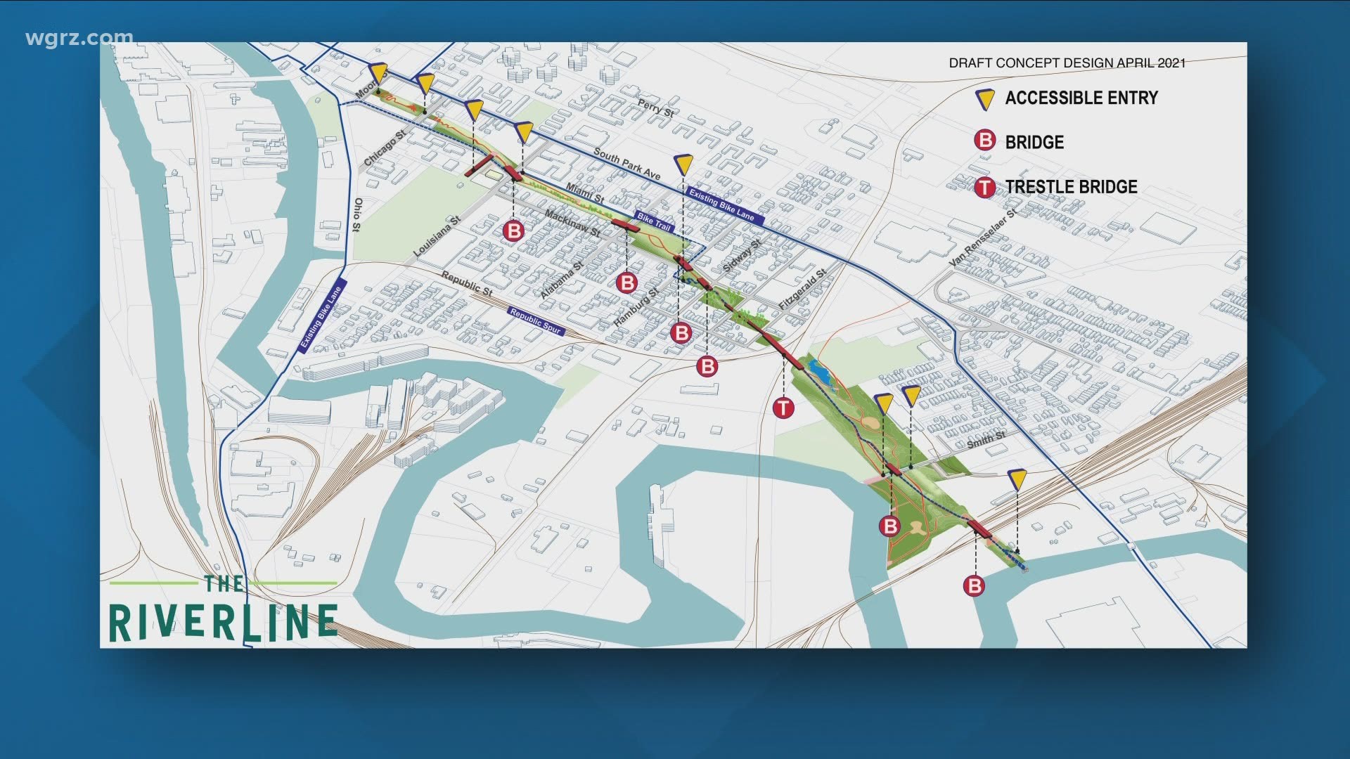 Tonight we are getting a look at new plans for "The Riverline" a path that would stretch through Buffalo's Old First Ward neighborhood.