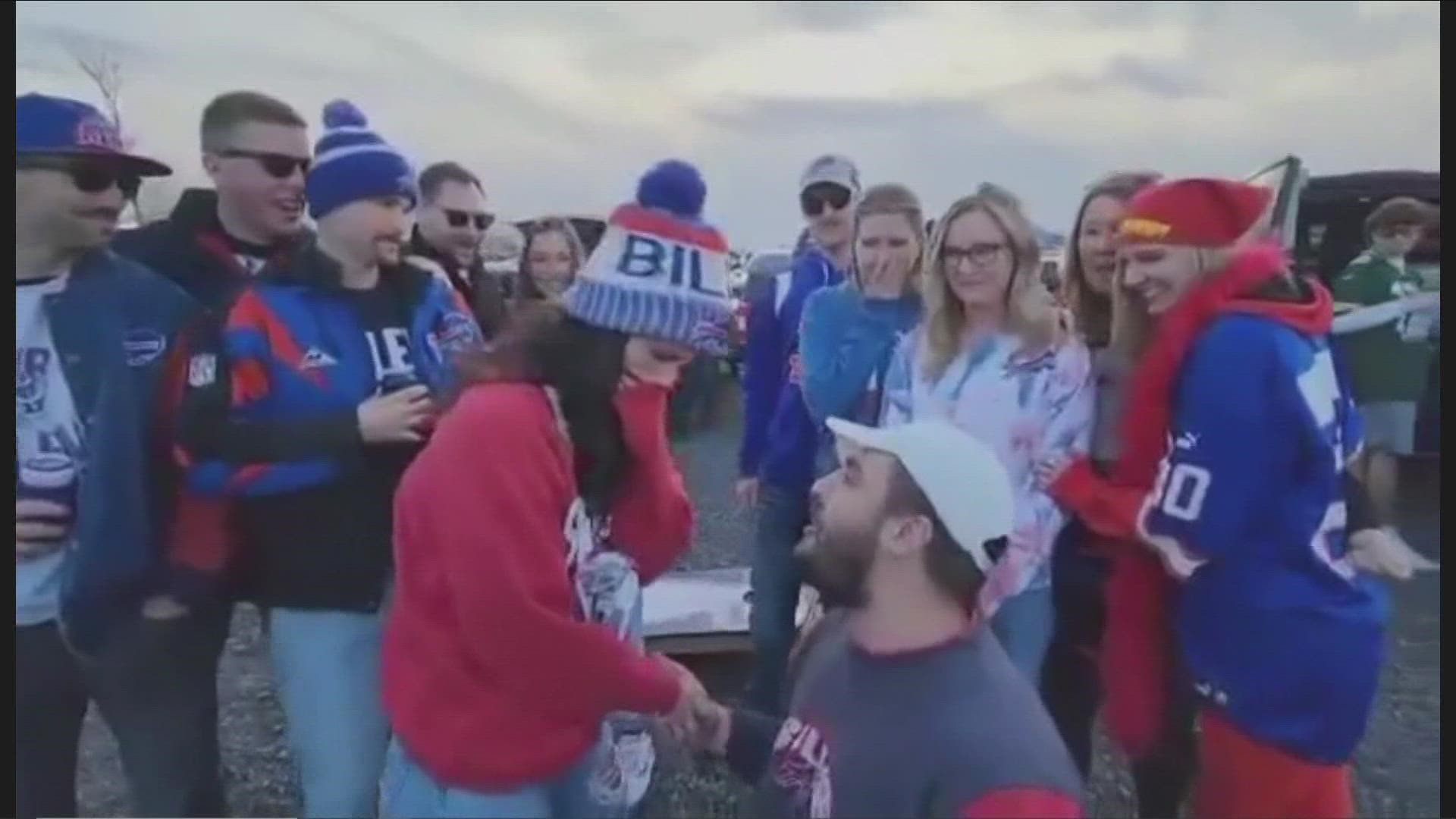 Not only did Bills fans see a win over the Packers on Sunday, two of them left the game engaged!