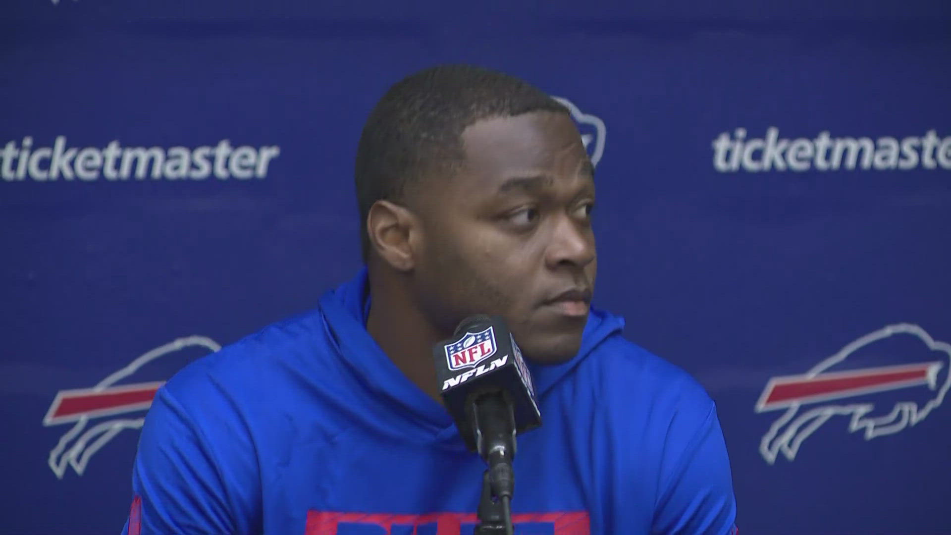 Amari Cooper talks to the media ahead of the Bills' Week 7 game against the Tennessee Titans