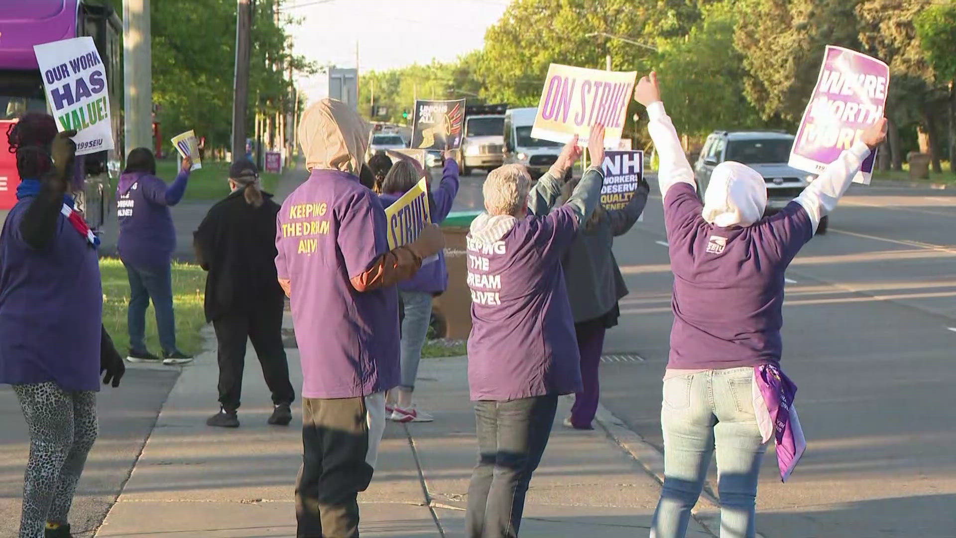 Hundreds of nursing home workers at five nursing homes go on strike Monday.