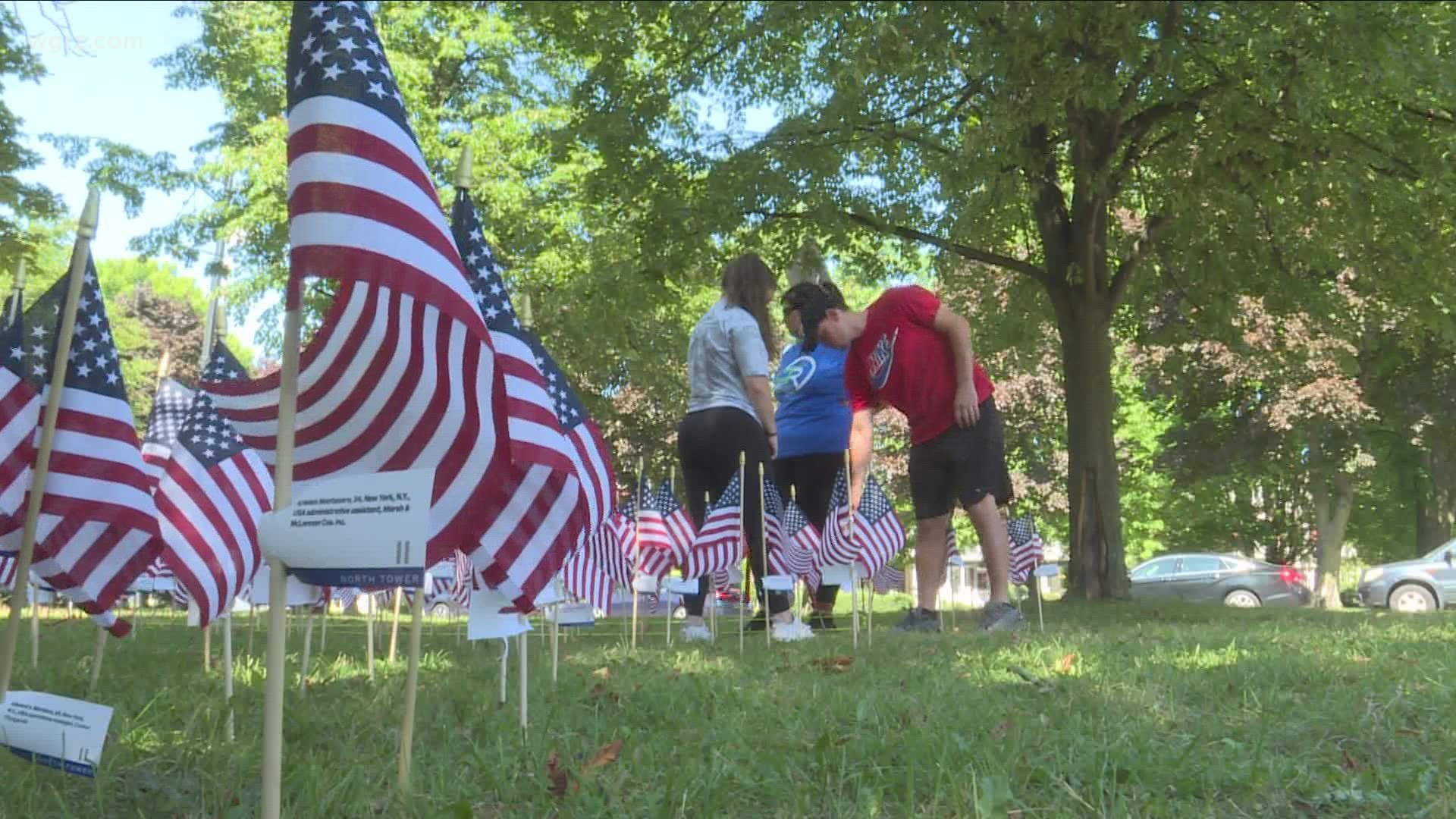 The Western New York Families of September 11th teamed up with the Red Cross and Buffalo philharmonic to display nearly three-thousand flags out Kleinhans.