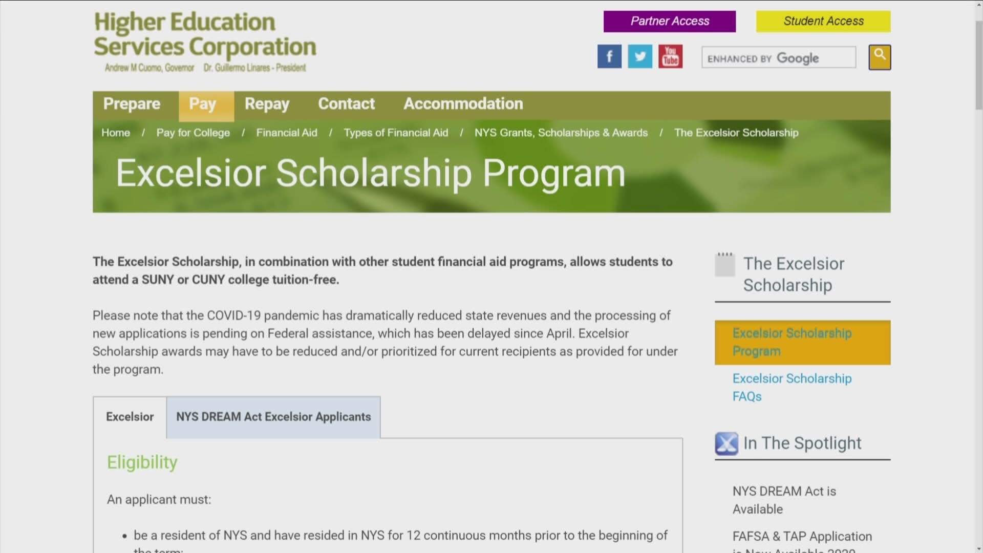 Excelsior Scholarship Program applications are now open