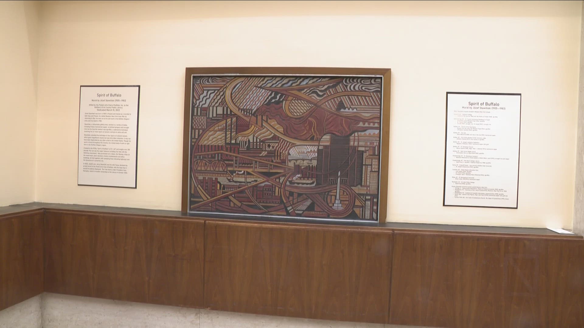'Spirit of Buffalo' mural was gifted to the library by the Polish Arts Club of Buffalo.