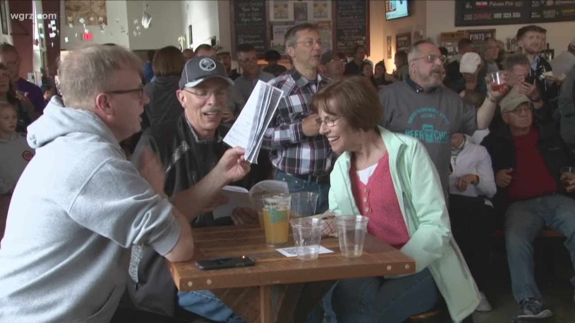 People were raising a glass while raising their voices in song at flying bison brewing tonight.