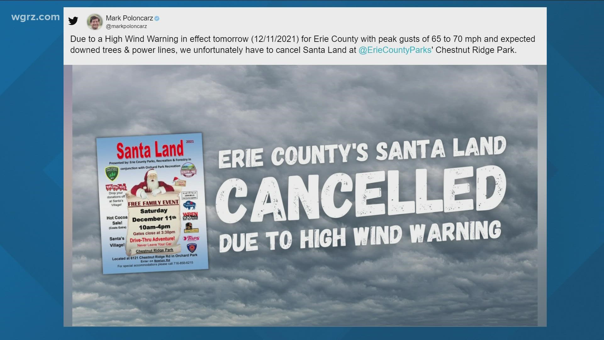 Santa Land drive thru at Chestnut Ridge cancelled for tomorrow