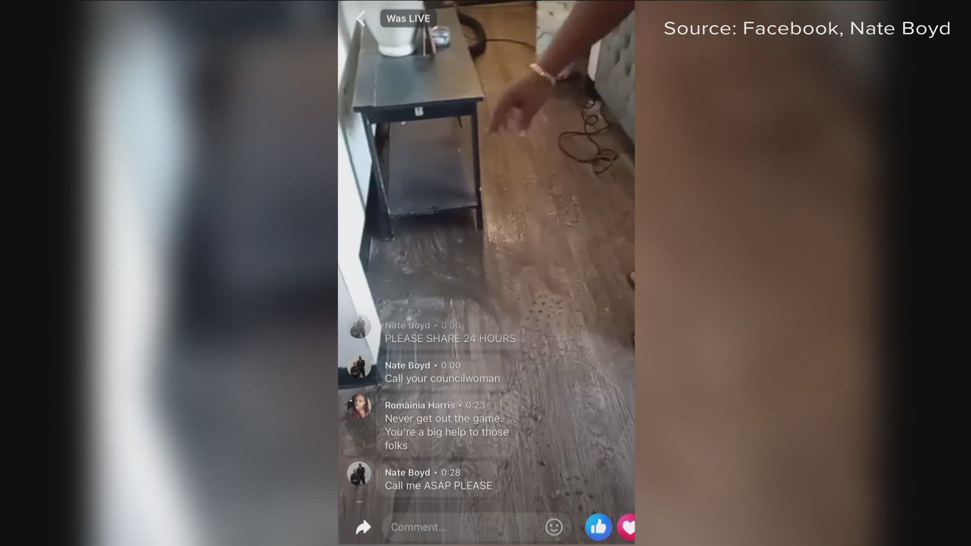 A Facebook live video posted Tuesday by user Nate Boyd shows the scene inside the apartment following the incident.