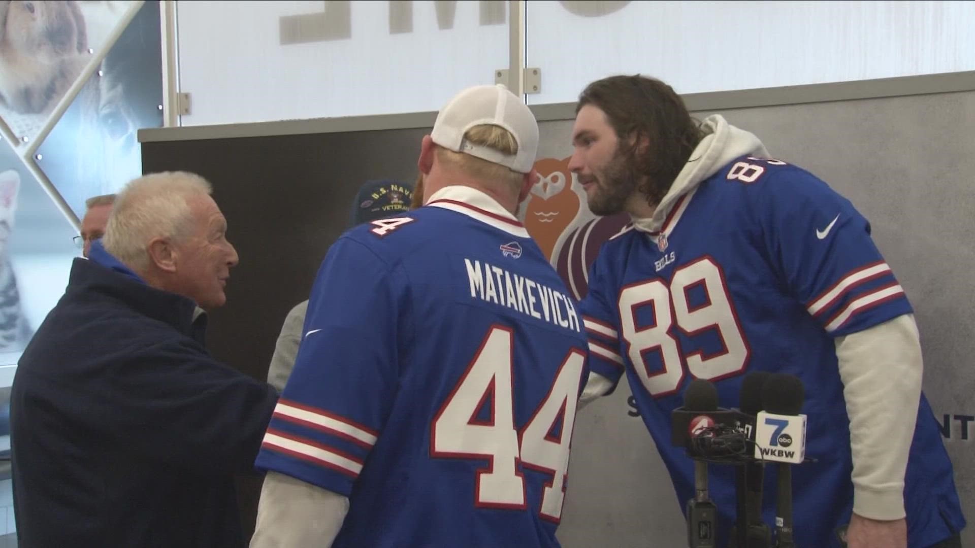Bills players stopped by the Erie County S-P-C-A to thank veterans for their service