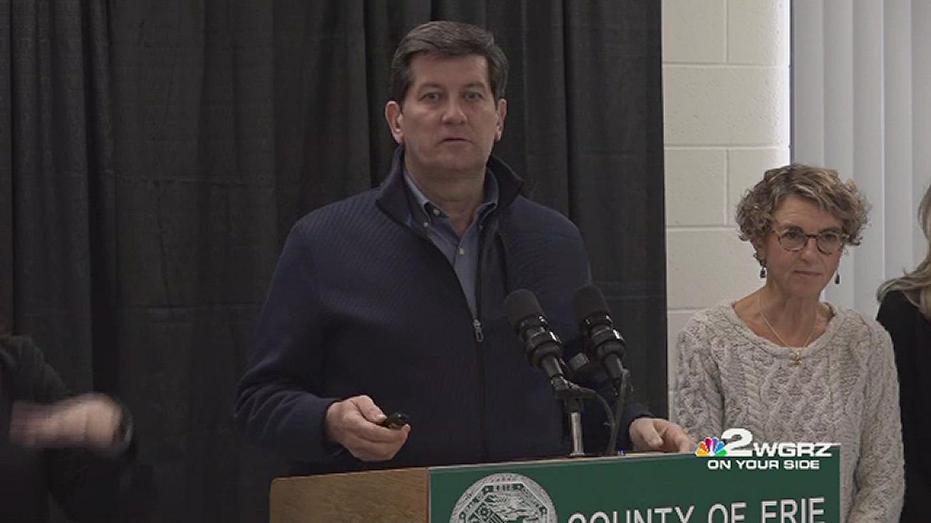 Erie County scheduled a 3 p.m. news conference to provide an update on the winter storm as lake effect snow created issues across Western New York.