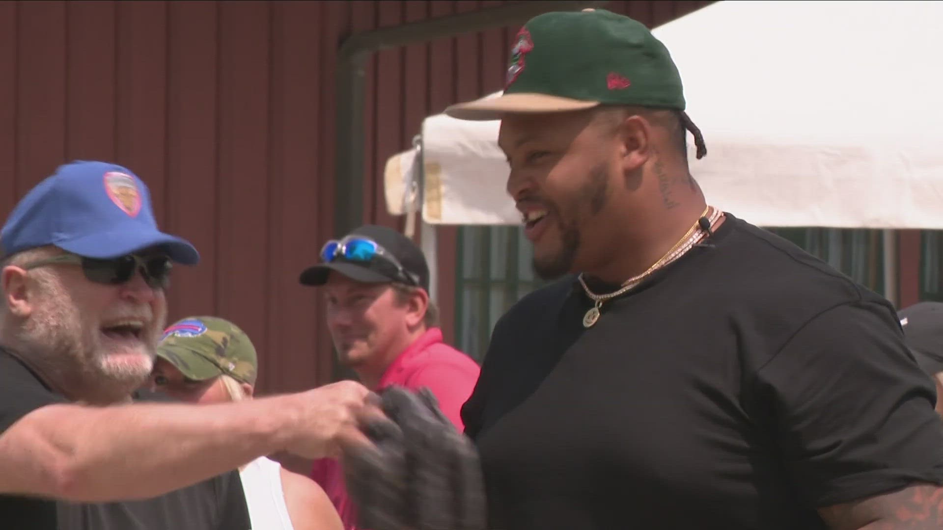 Buffalo Bills offensive lineman Dion Dawkins hosted a charity cornhole tournament, raising money for his Dion's Dreamers foundation.