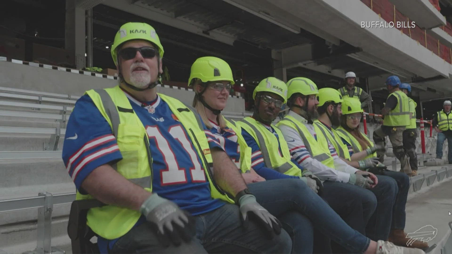 The Buffalo Bills have installed the first six seats in their new 60,000-seat stadium, marking another milestone in construction.
