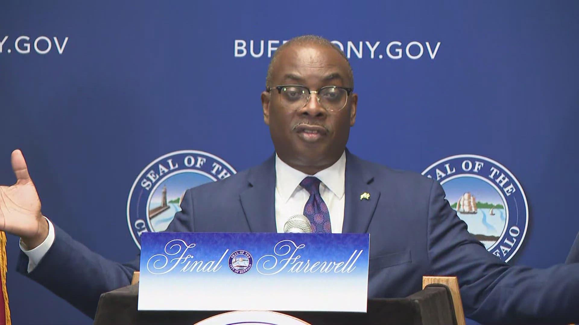 Buffalo Mayor Byron Brown gives his final farewell during a press conference Tuesday morning 10/15/24