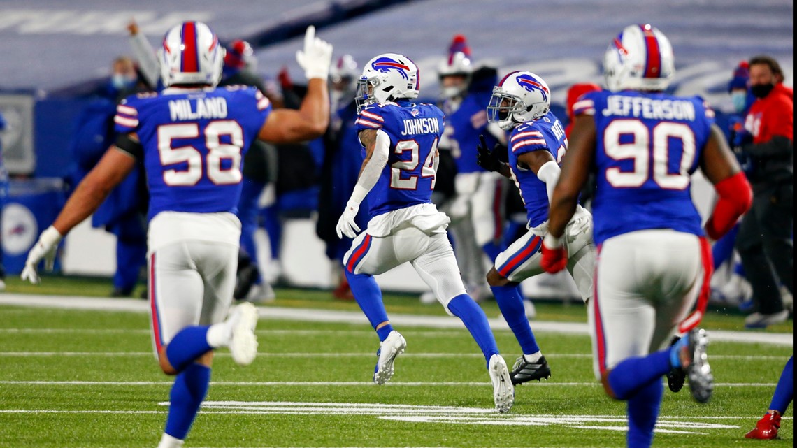 Buffalo Bills cornerback Taron Johnson (7) reacts during the