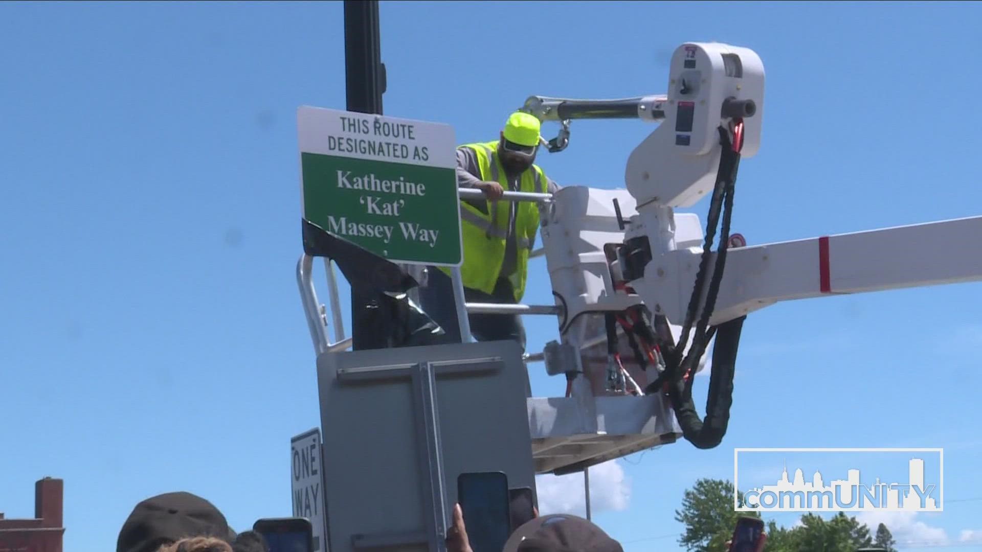 A trailblazer sign was dedicated on Jefferson Avenue in honor of Katherine "Kat" Massey.