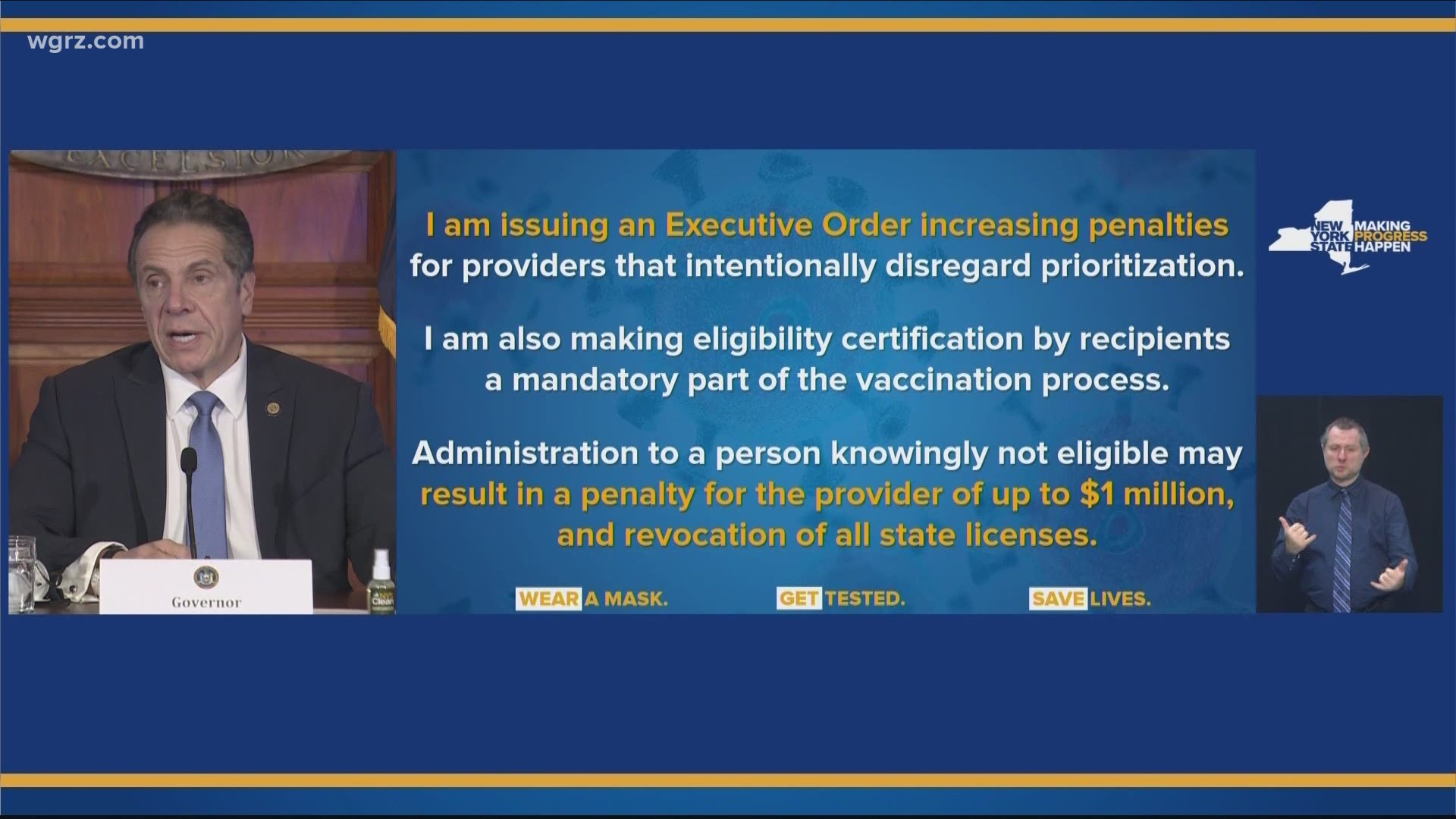 Governor Cuomo warns of  vaccine fraud penalties