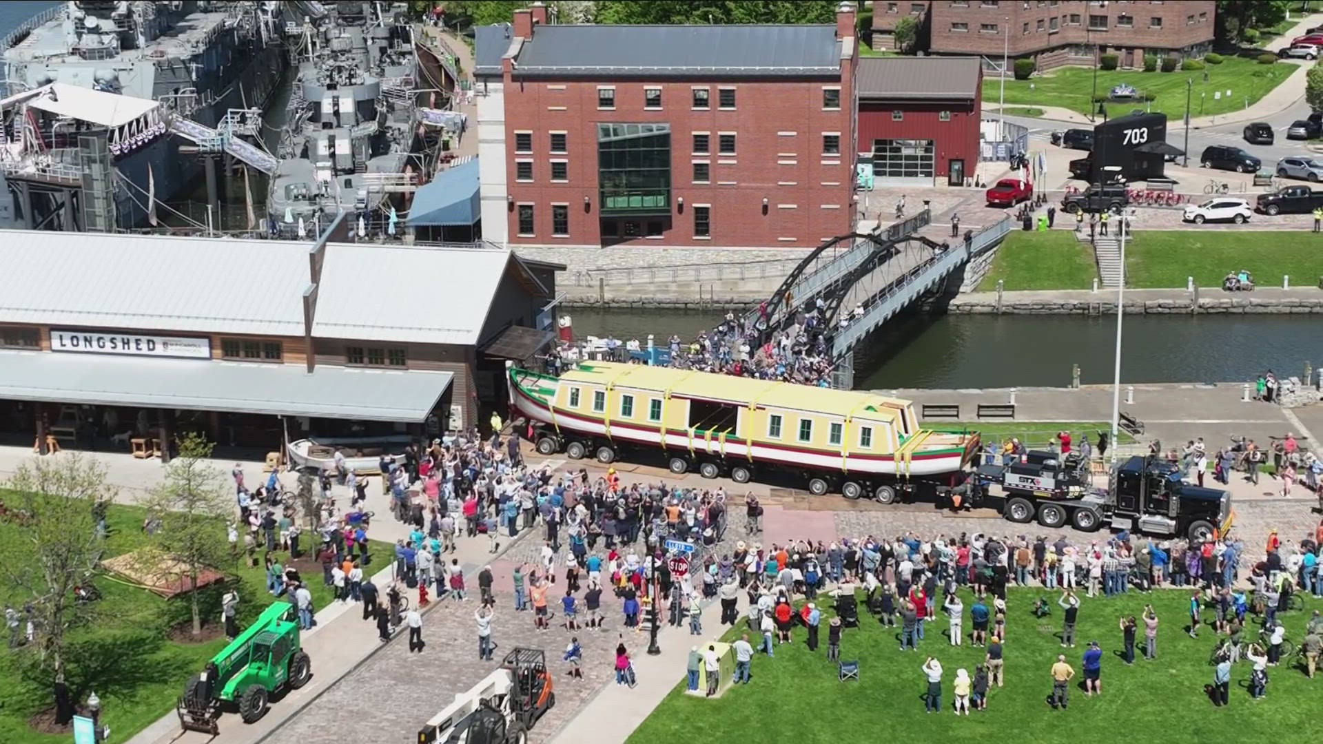 Erie Canal boat is transported to the water