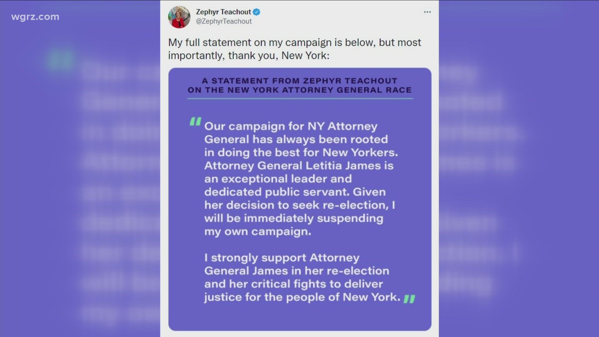 Zephyr Teachout has ended her race to become New York's next attorney general, after incumbent Letita James said she would seek re-election.