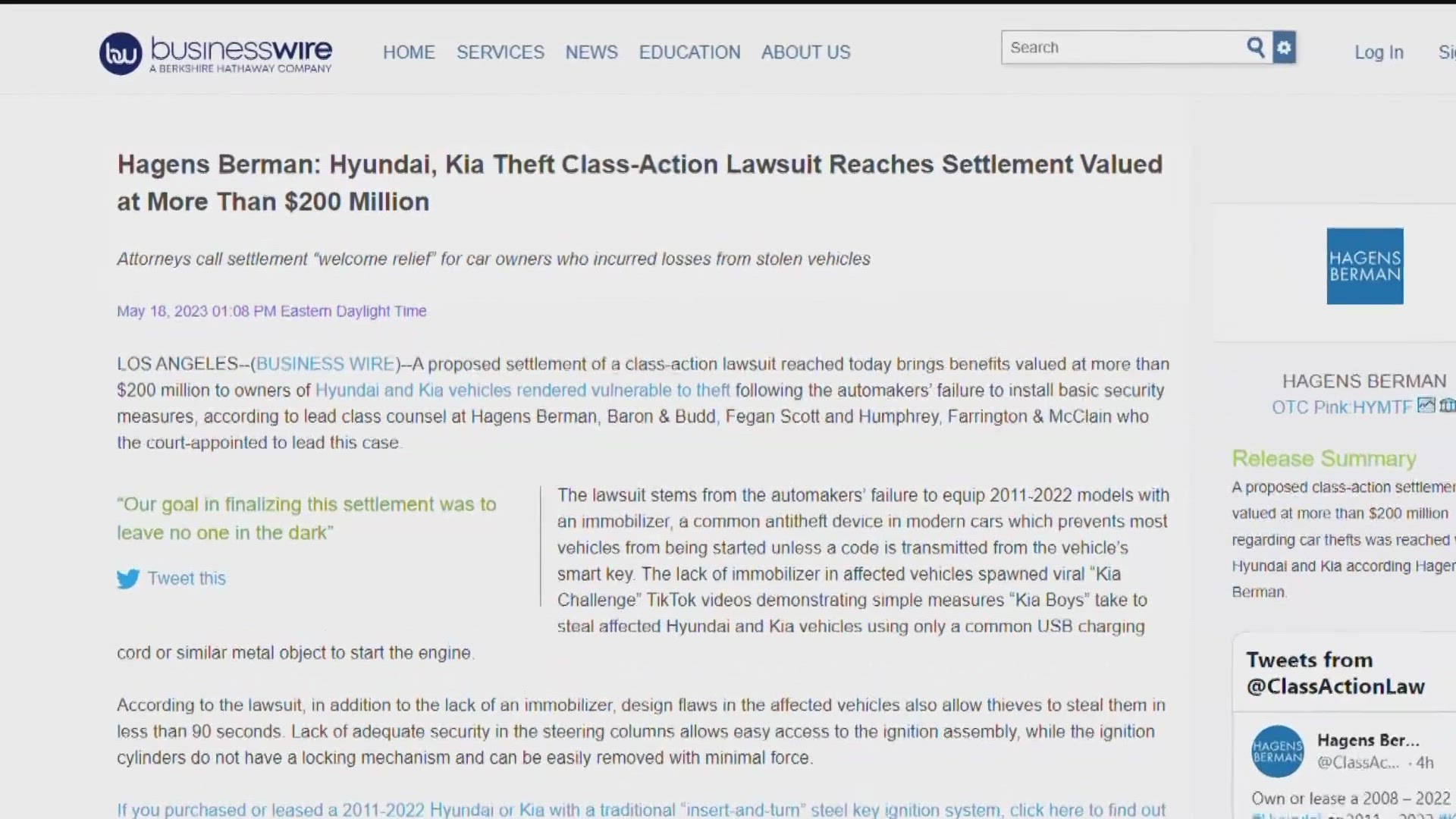 A 200-MILLION DOLLAR CLASS ACTION SETTLEMENT PROMISES TO HELP PEOPLE WHO HAD THEIR CARS STOLEN.